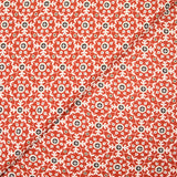 Fondo de ladrillo de mosaico floral blanco estampado de algodón indio
