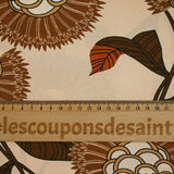 Satin polyester imprimé fleur en éventail noisette fond champagne