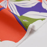 Raso de algodón elastano palmera naranja y verde