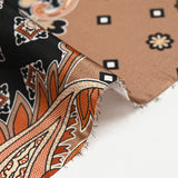 Patchwork printed polyester satin and brown cashmere with black background