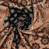 Patchwork printed polyester satin and brown cashmere with black background