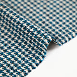Lainage jacquard mini pied de poule blanc cassé et bleu canard