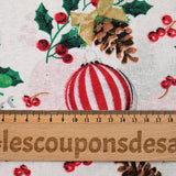 Polycotton printed candles and pine cone with string background