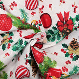 Polycotton printed candles and pine cone with string background