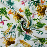 Viscose imprimée jungle jaune et vert fond blanc cassé