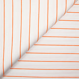 Sergé de polyester rayures brodées orange fond blanc