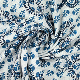 Coton indien imprimé empreintes bleu marine et pétrole fond blanc
