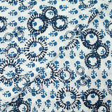Coton indien imprimé empreintes bleu marine et pétrole fond blanc