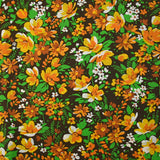 Coton imprimé vent floral orange fond marron