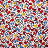Coton imprimé Vittoria fleurs rouge et jaune vintage fond blanc cassé au mètre