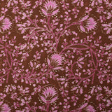 Coton indien imprimé liane de fleurs lilas fond marron