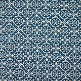 Coton indien imprimé mosaïque fleurie blanche fond bleu denim