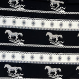 Coton jacquard cheval au galop fond blanc