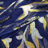 Silk Mousseline Lys Jacquard Tissées Gold and Silver