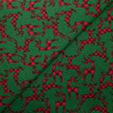 Flanelle de coton imprimée cerfs tartan rouge fond vert gazon