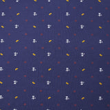 Jersey de coton imprimé café et baguette fond indigo