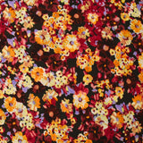 Maille de polyester imprimée fleurs jaune fond marron