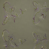 Mousseline crinkle fleurs brodées fond sauge