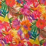 Mousseline crinkle imprimée fleurs d'été fond écru