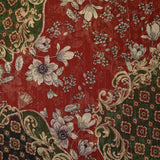 Mousseline crinkle imprimée lurex baroque vert et rouge