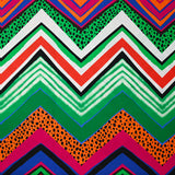 Popeline de coton imprimée chevrons rétro vert et orange