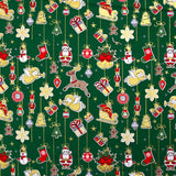 Popeline de coton imprimée esprit de Noël doré fond vert