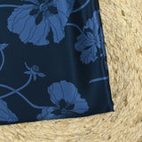 Satin de soie imprimé pavots bleu ardoise fond marine