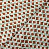 Satin de viscose imprimé carreaux superposés marron et menthe fond écru