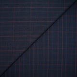 Tissu tailleur laine mélangée à carreaux brique fond bleu marine