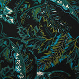 Twill de viscose imprimé cachemire turquoise et kaki fond noir