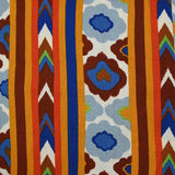 Viscose gaufrée imprimée aztèques bleu roi, brique et blanc