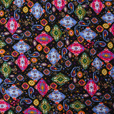 Viscose imprimée cachemire fuchsia et bleu fond noir
