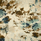 Viscose imprimée encre de fleurs bleu et marron fond écru