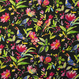 Viscose imprimée fleurs et perroquets fond noir