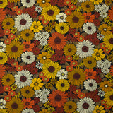 Viscose imprimée fleurs sixties orange, tournesol et brique