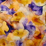 Viscose imprimée Ginkgo jaune et violet