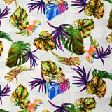Viscose imprimée jungle verte fond blanc cassé