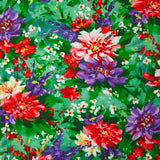 Viscose imprimée peinture de fleurs fond vert
