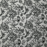Viscose printed roses and hummingbirds light gray background