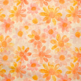 Voile 100% coton Plumetis imprimé marguerite orange et rose fond écru
