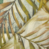 Voile de polycoton imprimé frise et palmiers vert et marron fond écru