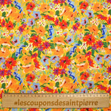 Voile de viscose imprimé fleurs d'été fond jaune