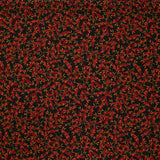 Mousseline imprimée feuilles rouge et ocre fond noir