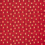 Coton de Noël imprimé tartan et sapin doré fond rouge