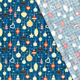 Coton de Noël imprimé décoration de sapin fond bleu