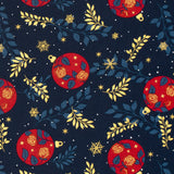 Coton de Noël imprimé boule fond marine