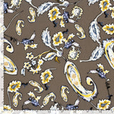 Viscose crepe printed paisley background taupe