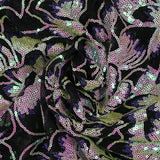 Tulle sequin brodé pivoine blanc fil argent et violet