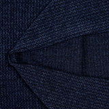 Maille tricot polyester chinée rayée noir et bleu