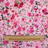 Viscose imprimée fleurs rose fond rose